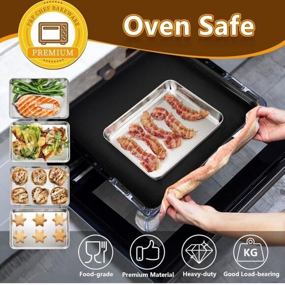 P&P CHEF Toaster Oven Tray and Rack Set, Stainless Steel Baking Pan NWT - Picture 3 of 8